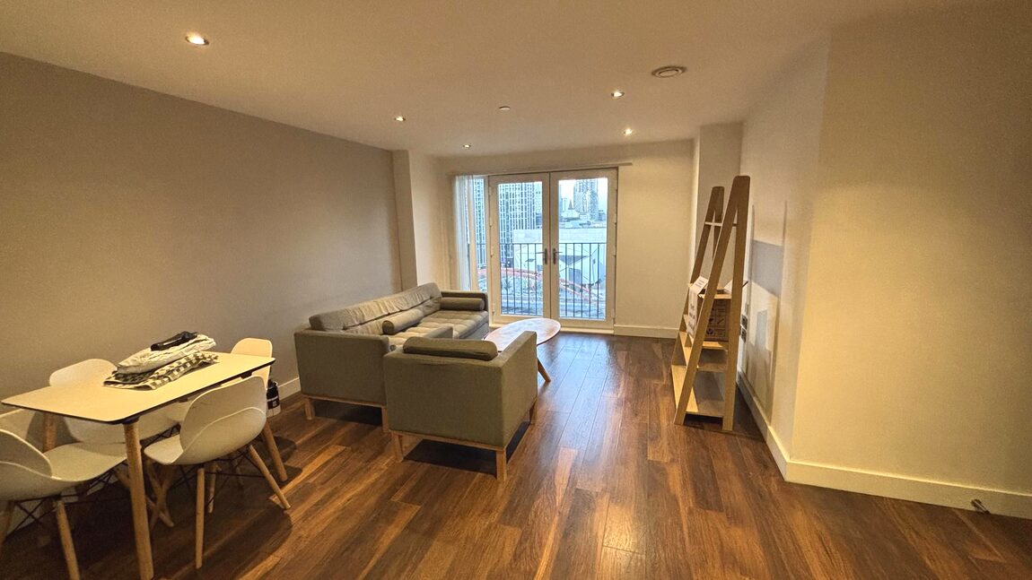 Open plan living and dining area after a clean