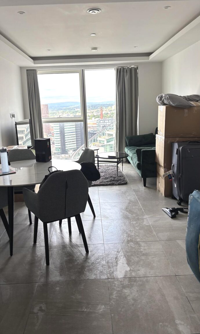 Apartment living and dining area cleaned
