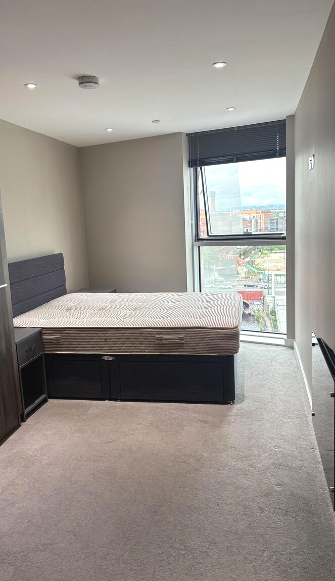 Bedroom cleaned with a city view